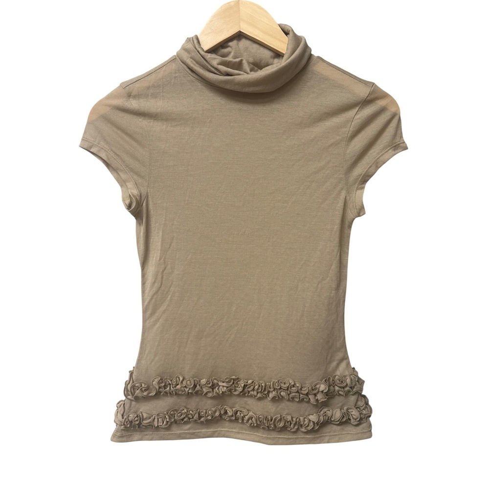 Paloma Wool Sheer Ruffled Mock Neck Top Women S Tan/ Brown Minimalist Coquette